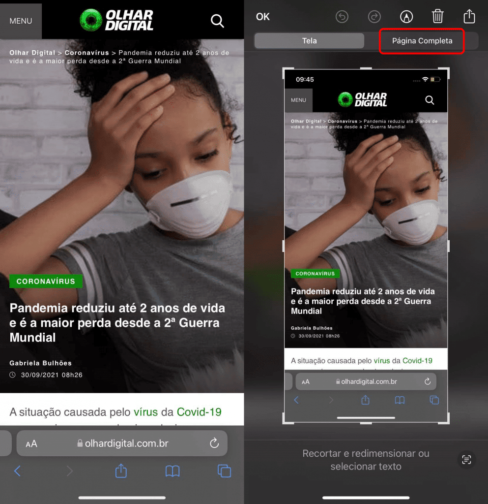 Como capturar uma página completa no iPhone