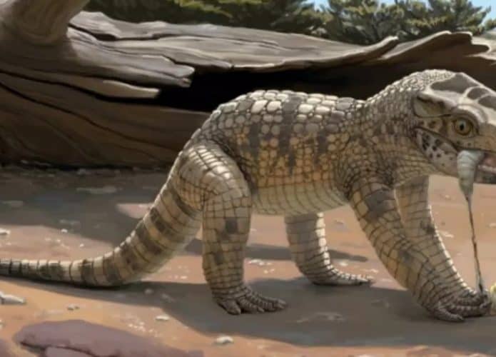 Ilustração em 3D do mini crocodilo pré-histórico encontrado em Uberaba