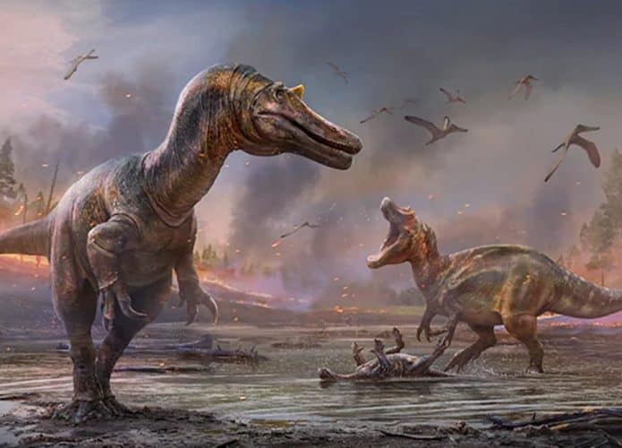 Ilustração digital dos dinossauros descobertos no Reino Unido em setembro de 2021