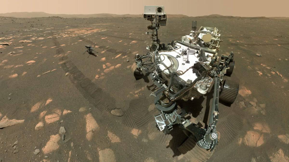 Rover Perseverance faz "selfie" com o helicóptero Ingenuity, em Marte