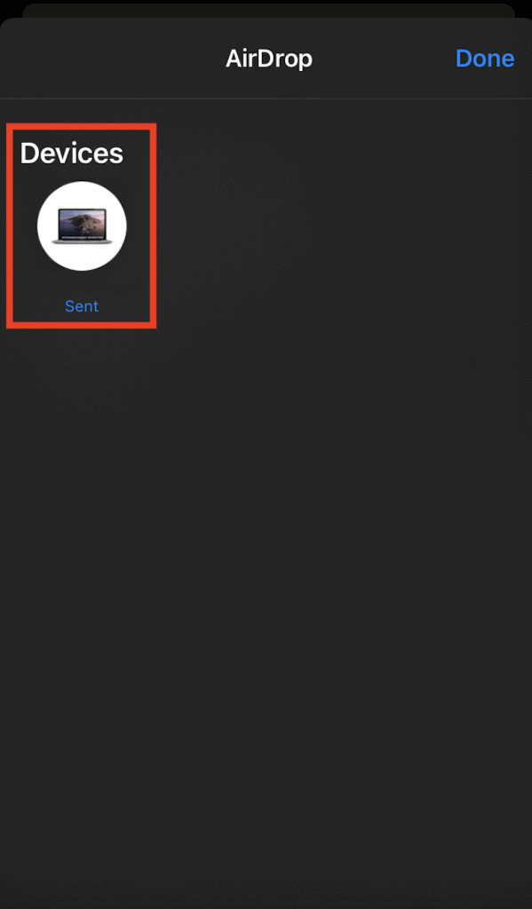 Imagem ilustra dispositivos encontrados próximos do iPhone para receber arquivos via AirDrop