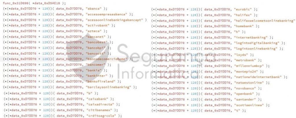 Stringcode de bancos afetados pelo vírus Maxtrilha