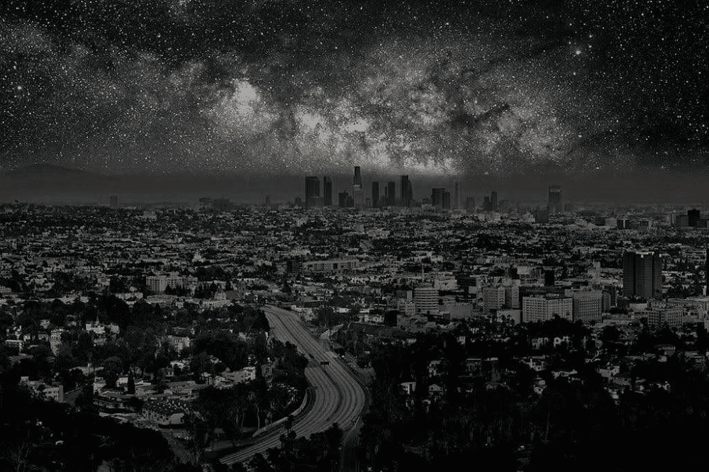 Fotomontagem que mostra como veríamos Los Angeles sem luz à noite