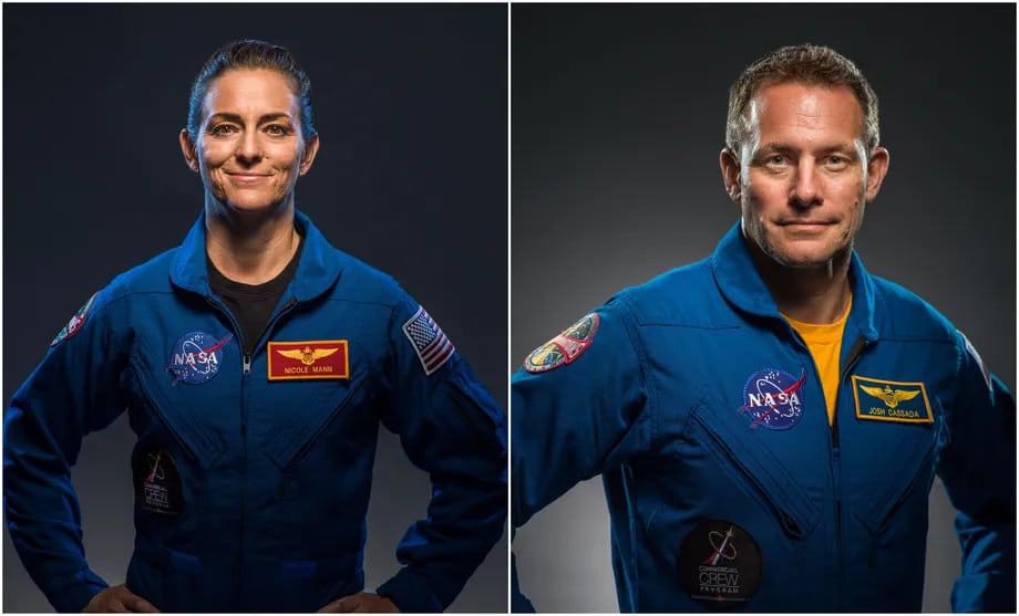 Nicole Mann (à esquerda) e Josh Cassada (à direita) voariam na CST-100 Starliner. Imagem: Nasa
