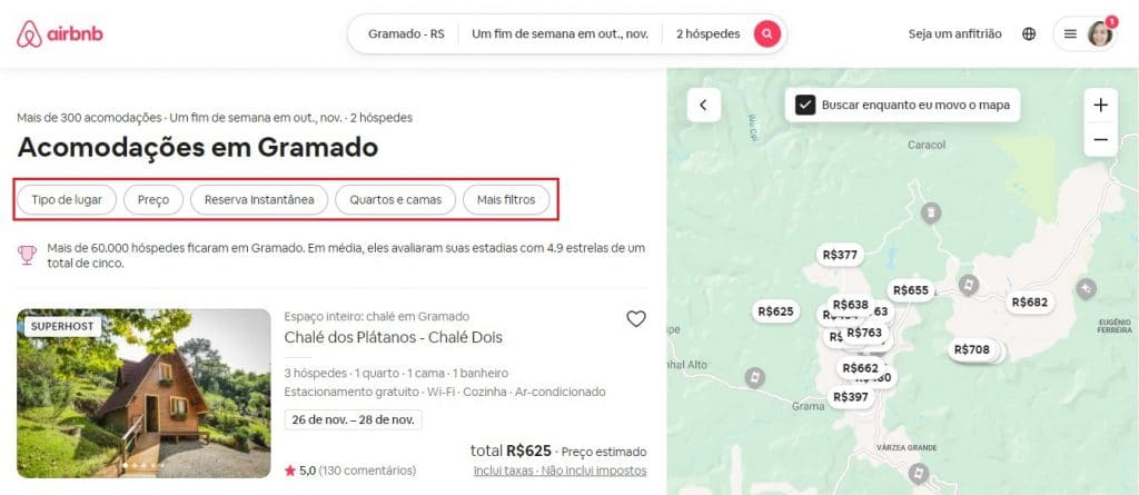 Como aplicar filtros no Airbnb