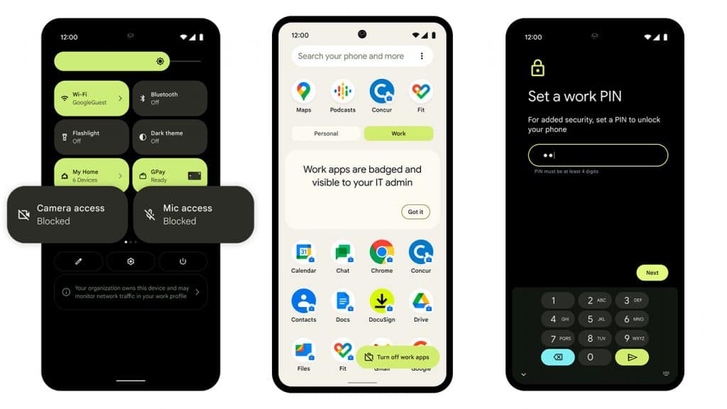 Android 12: "modo trabalho'' vai permitir que empresas controlem smartphones remotamente. Imagem: Google/Divulgação