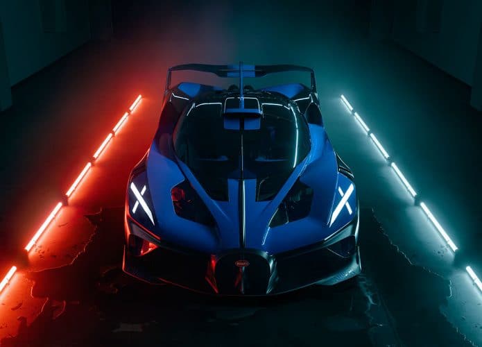 conceito do bugatti bolide numa garagem