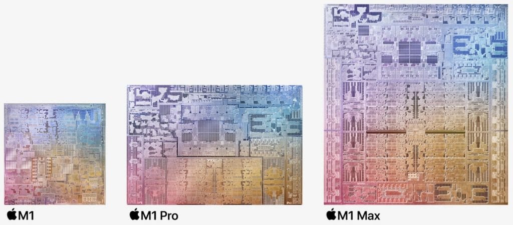 Chips M1, M1 Pro e M1 Max (Imagem: divulgação/Apple)