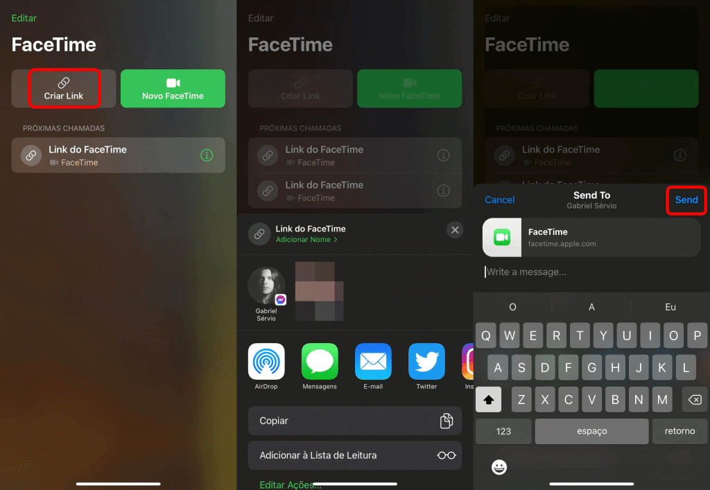 Como compartilhar links de chamadas via FaceTime
