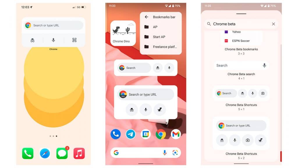 Android 12: Google Chrome recebe atualização com widget com jogo do Dino. Imagem: Google/Reprodução