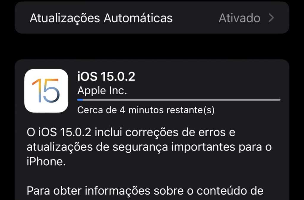 iOS 15.0.2 no iPhone (Imagem: reprodução)