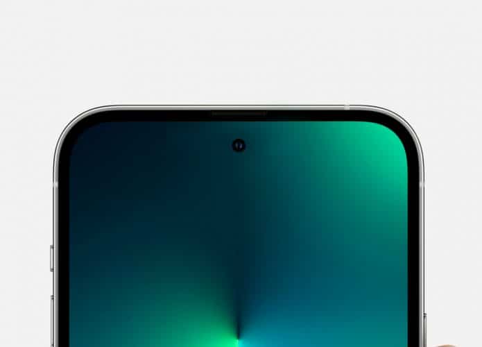 Montagem do iPhone 13 Pro com uma câmera em um recorte circular