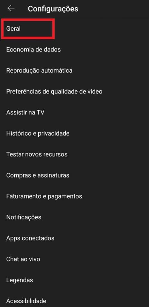 Print do aplicativo do YouTube