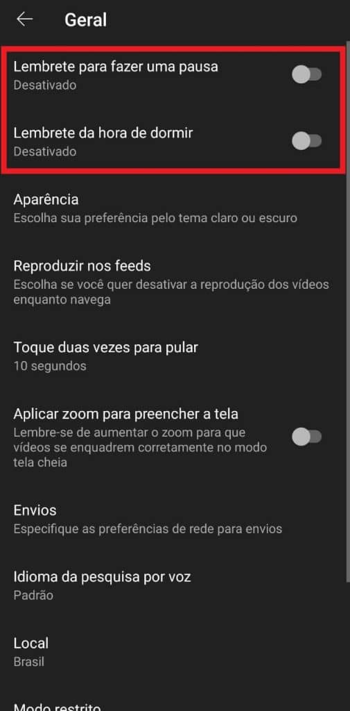 Print do aplicativo do YouTube