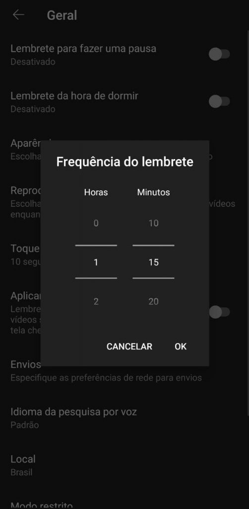 Print do aplicativo do YouTube