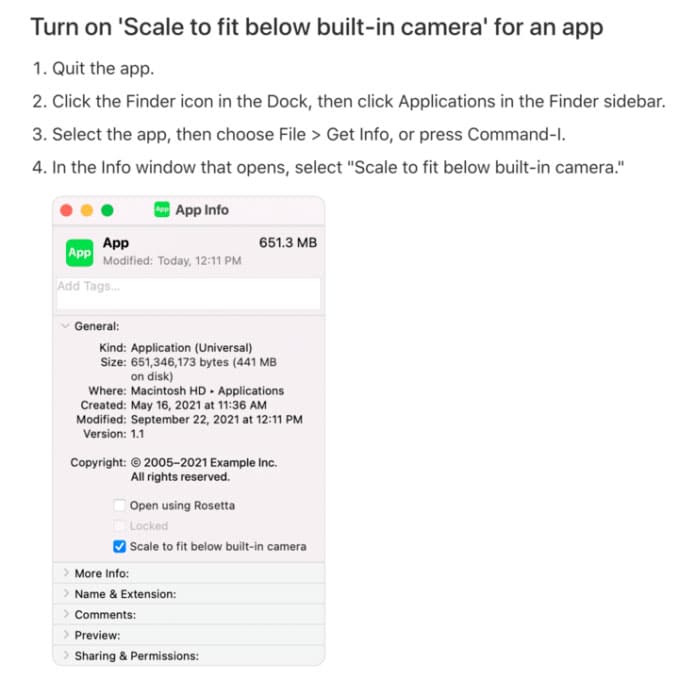 Apple lança recurso para adequar apps ao formato notch do MacBook Pro. Imagem: Apple/Divulgação