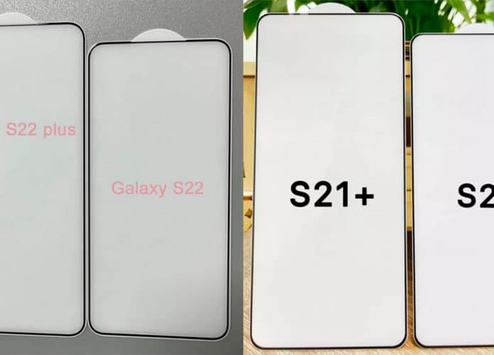 Imagem da película do Galaxy S22 e S22+ mostra formato mais largo e bordas mais finas