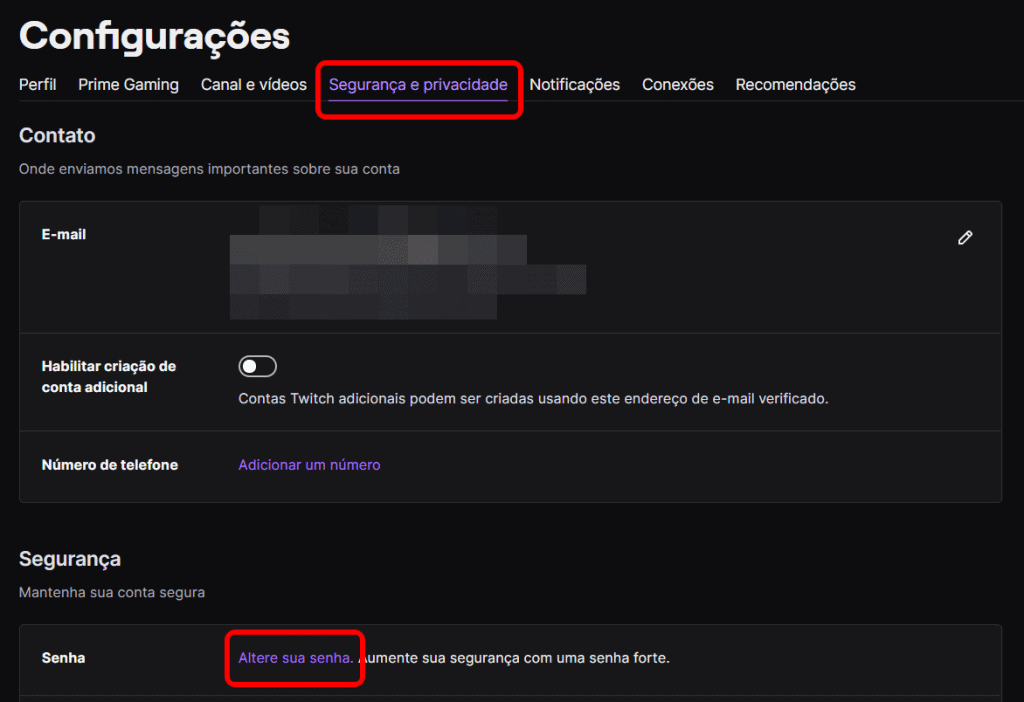 Como alterar a sua senha na Twitch