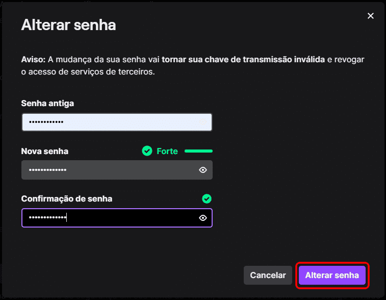 Como alterar a sua senha na Twitch