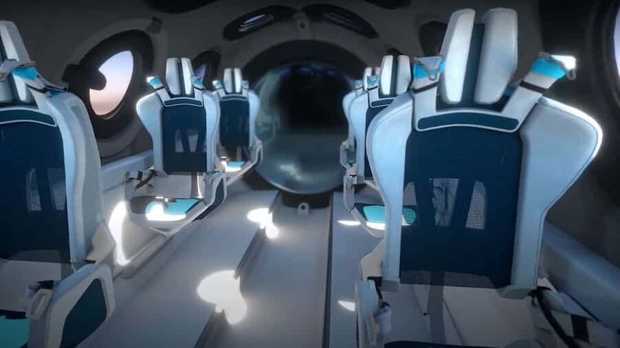 Interior da VSS Unity, nave da Virgin Galactic