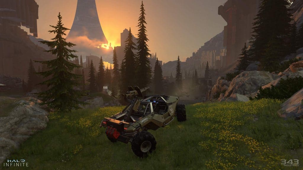 O mundo de Zeta é enorme em 'Halo Infinite', e o jogador é convidado a explorá-lo. Imagem: 343 Industries/Divulgação