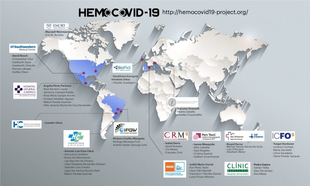 Mapa dos locais onde o projeto Hemocovid foi realizado