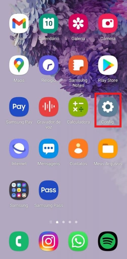 print das configurações de um celular samsung