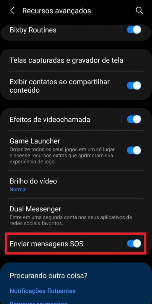 print das configurações de um celular samsung