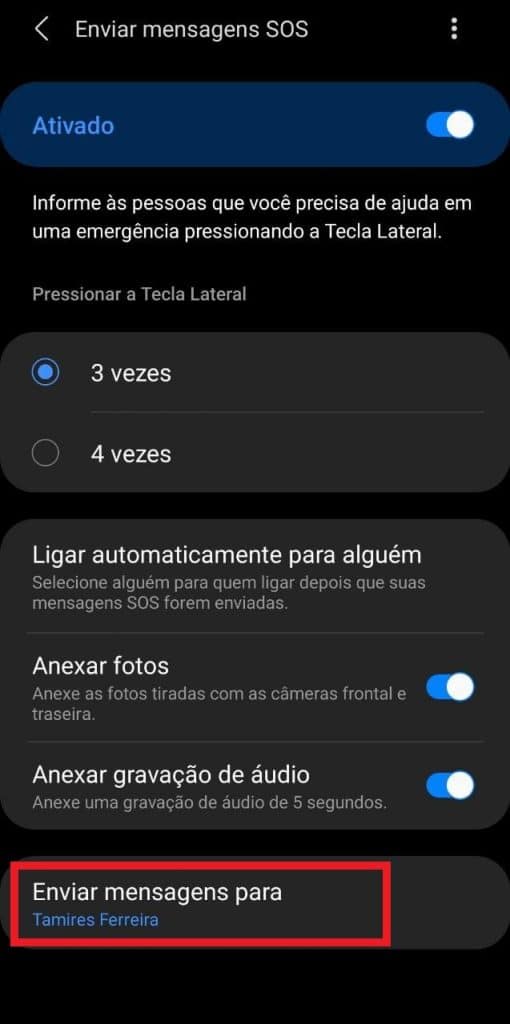 print das configurações de um celular samsung