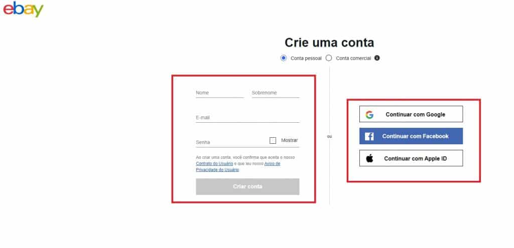 Como criar uma conta no eBay