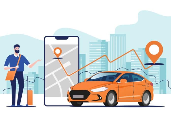 Ilustração d eum homem pronto para viajar de carro