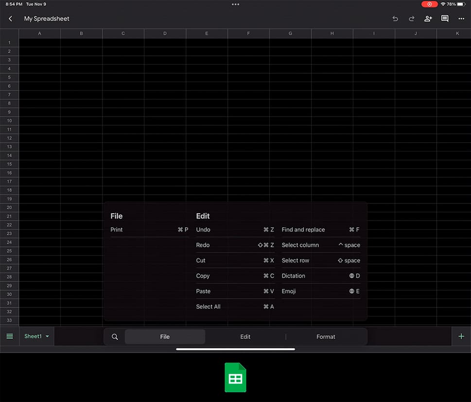 Google Planilhas no iOS ganhou atalhos de teclado