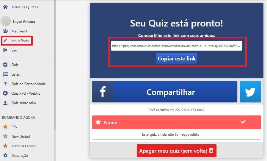 Como criar quiz sobre mim no Quizur