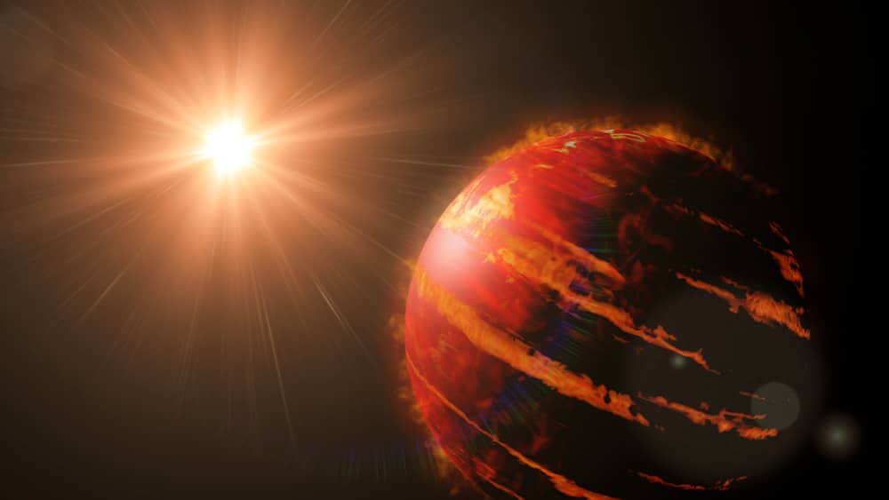 Ilustração mostra o que seria um Júpiter Quente, exoplaneta gasoso com alta temperatura e proximidade de sua estrela