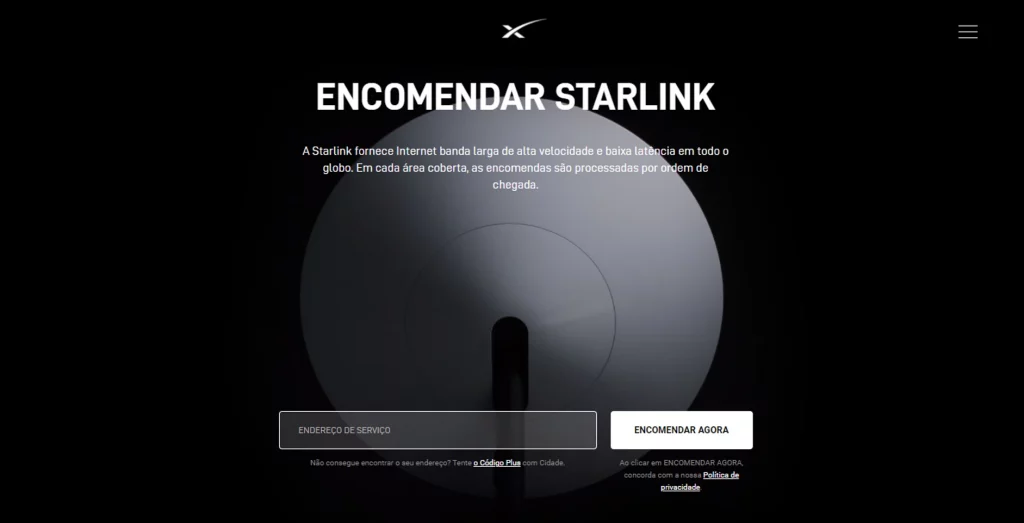 Captura de imagem da página da Starlink, cuja atualização vem atrasando pedidos de clientes nos EUA