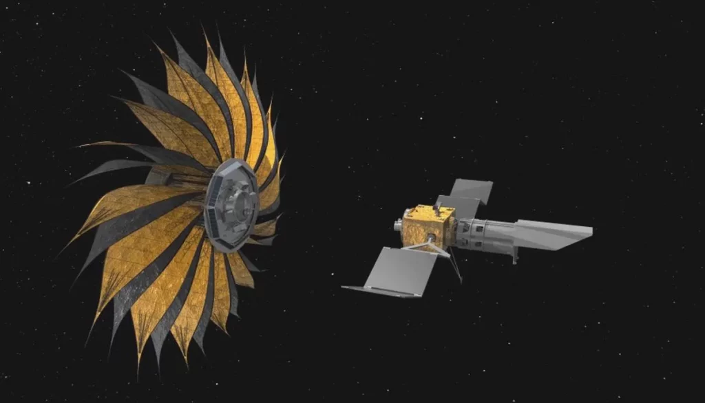 ilustração mostra design sugerido de telescópio espacial que procurará a próxima Terra