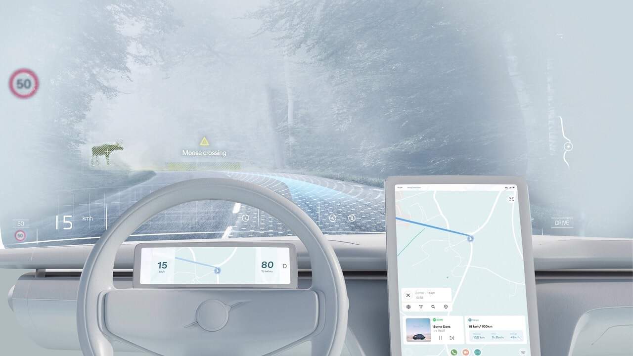 Volvo com head-up display gigante no para-brisas