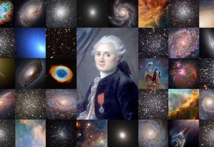 Charles Messier e alguns dos objetos do seu catálogo registrados pelo Telescópio Espacial Hubble