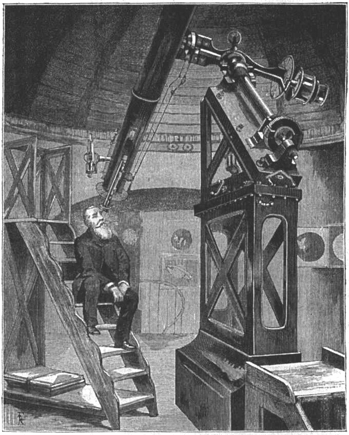 Dom Pedro II observando o planeta Vênus na luneta de 24 cm do Observatório de Juvisy, na França