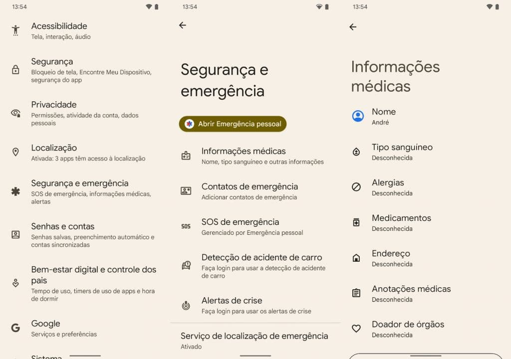 Recursos de emergência no Android 12 (Imagem: reprodução)