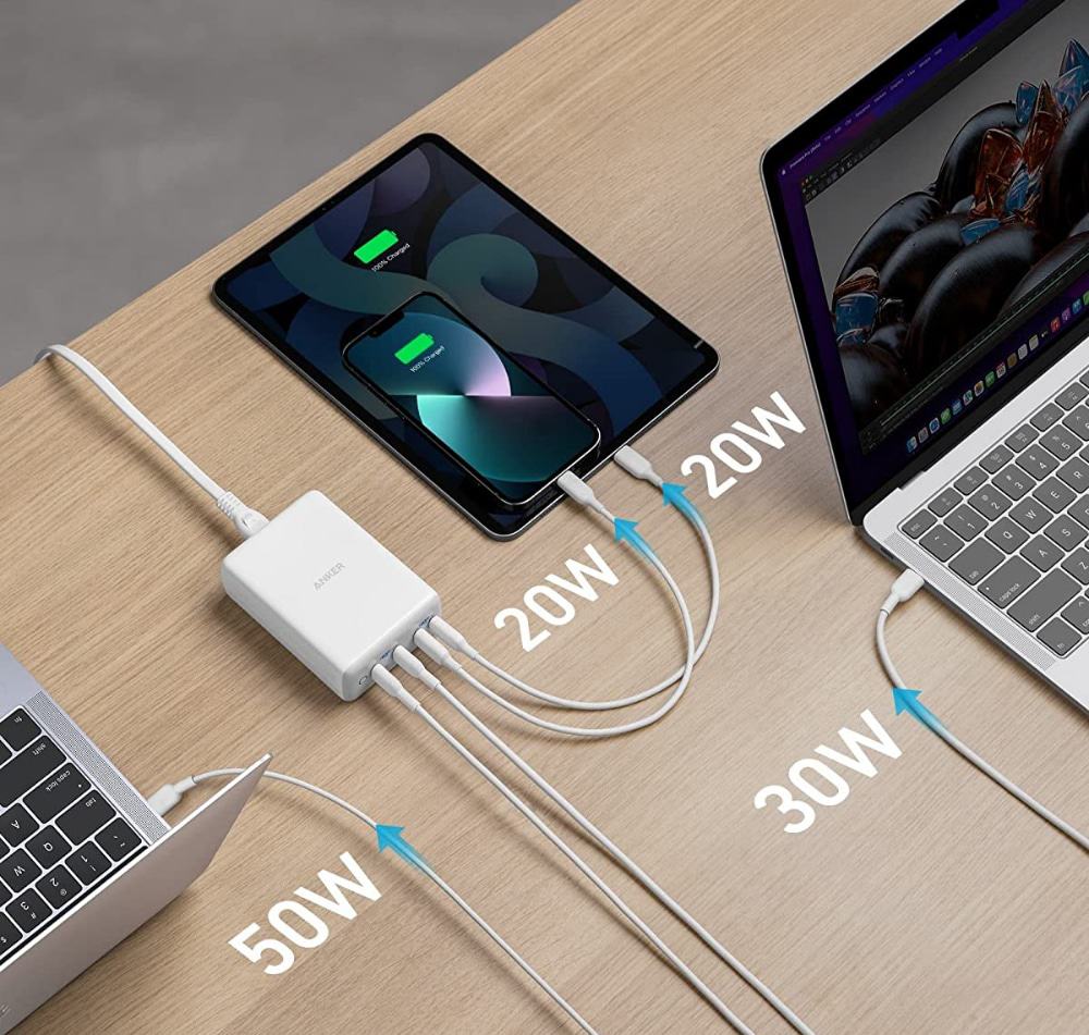 Carregador da Anker tem portas USB-C de 100W e 60W, e carrega até 120W de forma simultânea / Divulgação: AnkerCarregador da Anker tem portas USB-C de 100W e 60W, e carrega até 120W de forma simultânea