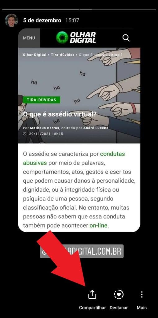 Prrint do aplicativo do Instagram para