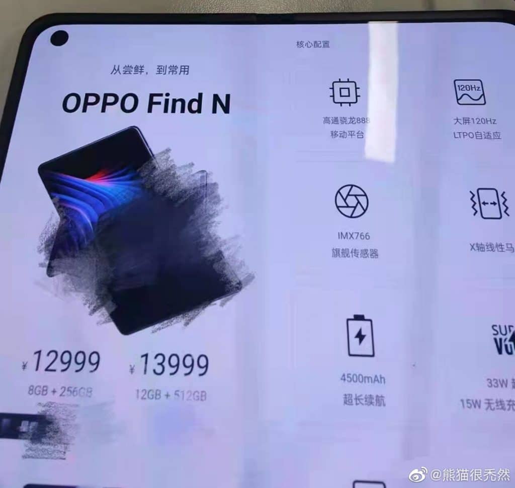 Imagem mostra possíveis especificações e preços do Oppo Find N