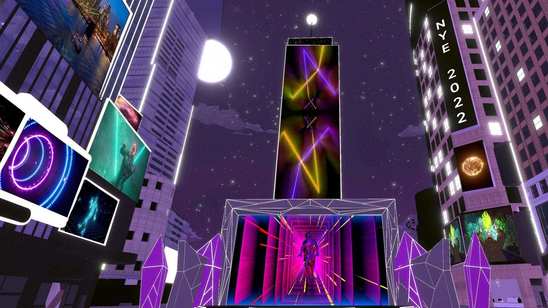 A principal praça de Nova York no metaverso Decentraland.
