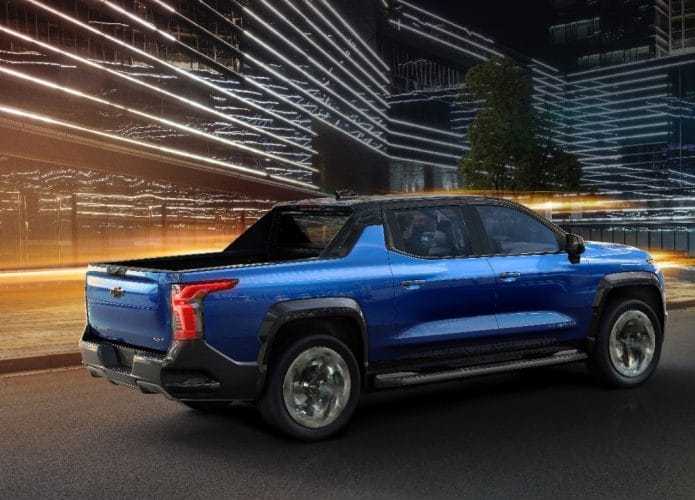 Caminhonete elétrica azul da Chevrolet