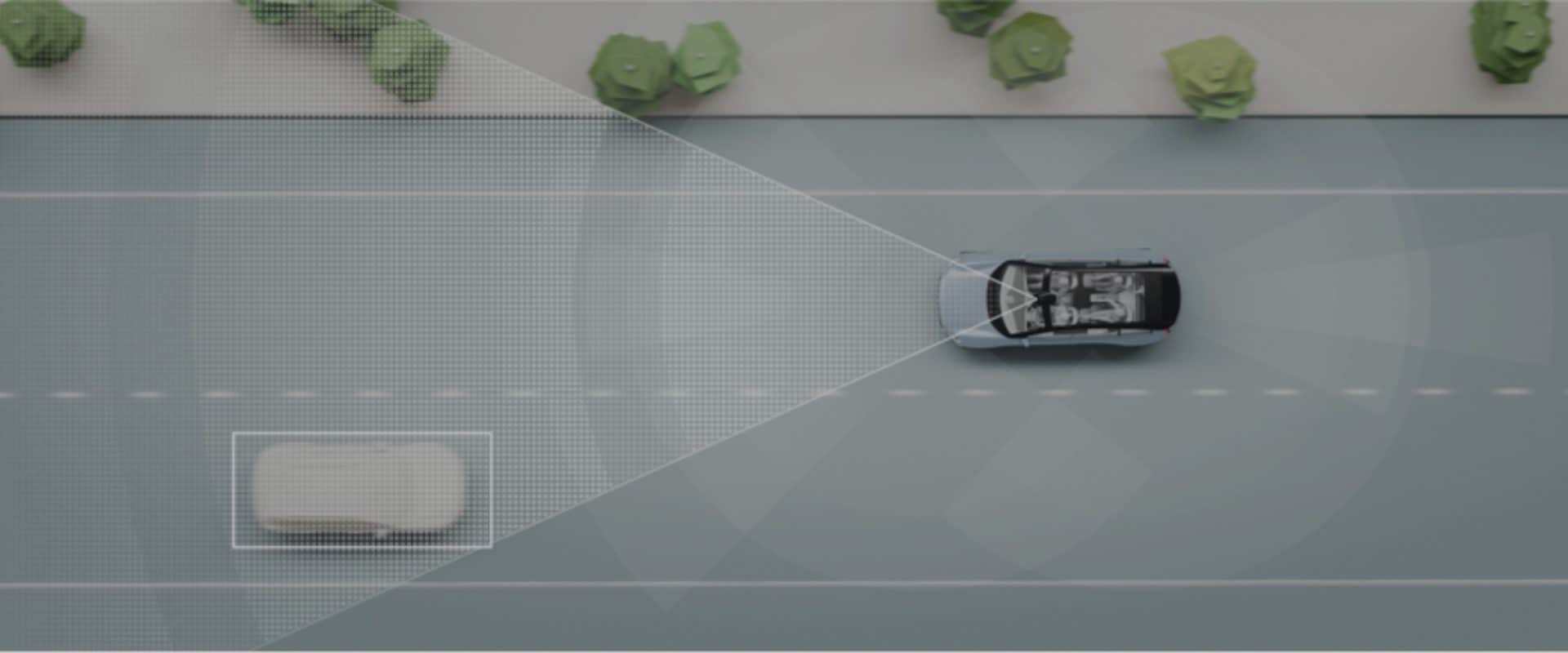 Ilustração da Volvo de um carro detectando a estrada
