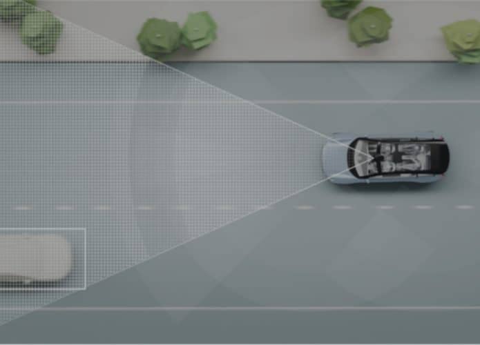 Ilustração da Volvo de um carro detectando a estrada