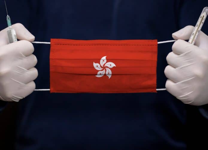 Máscara com o símbolo de Hong Kong
