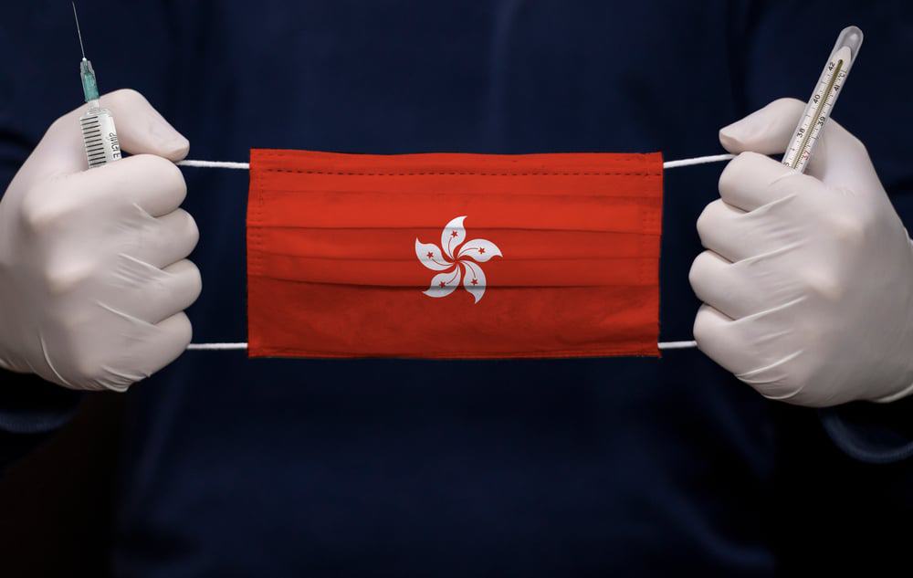 Máscara com o símbolo de Hong Kong