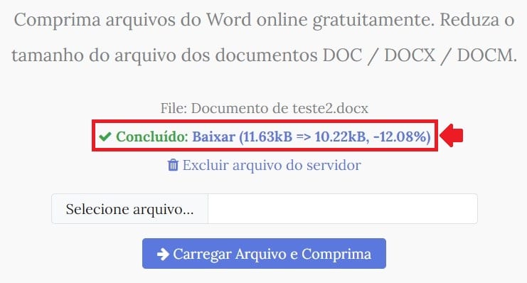 Comprimir arquivo para Word Online